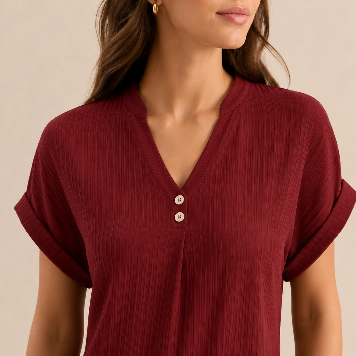 V-Neck Short Sleeve Button Front Ribbed Midi Shift Dress 8