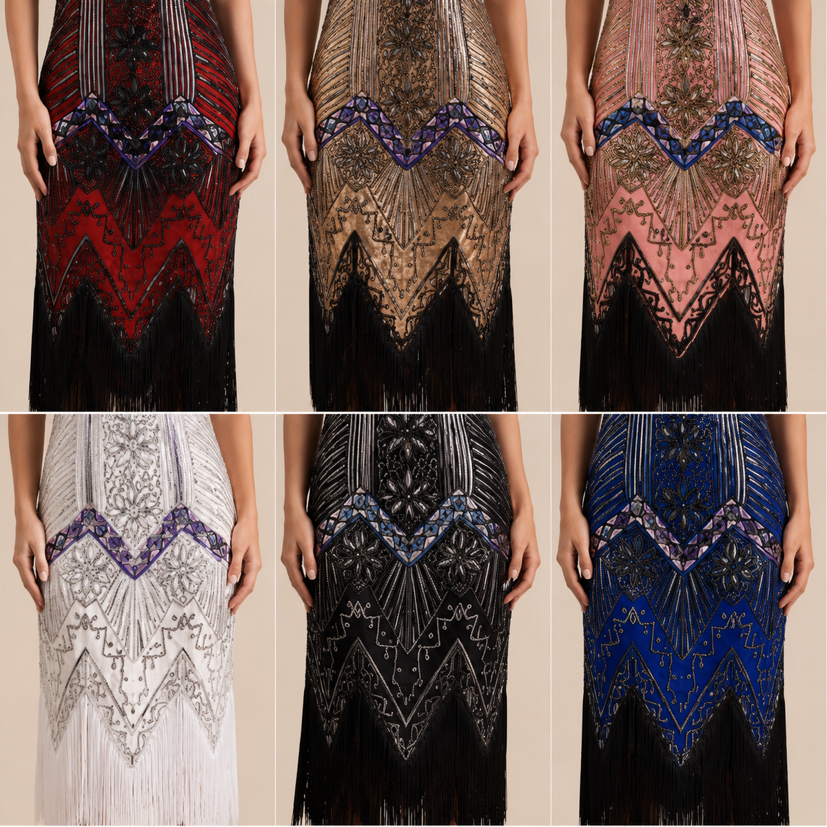 V-Neck Beaded Fringe Sleeveless Flapper Midi Dress 18