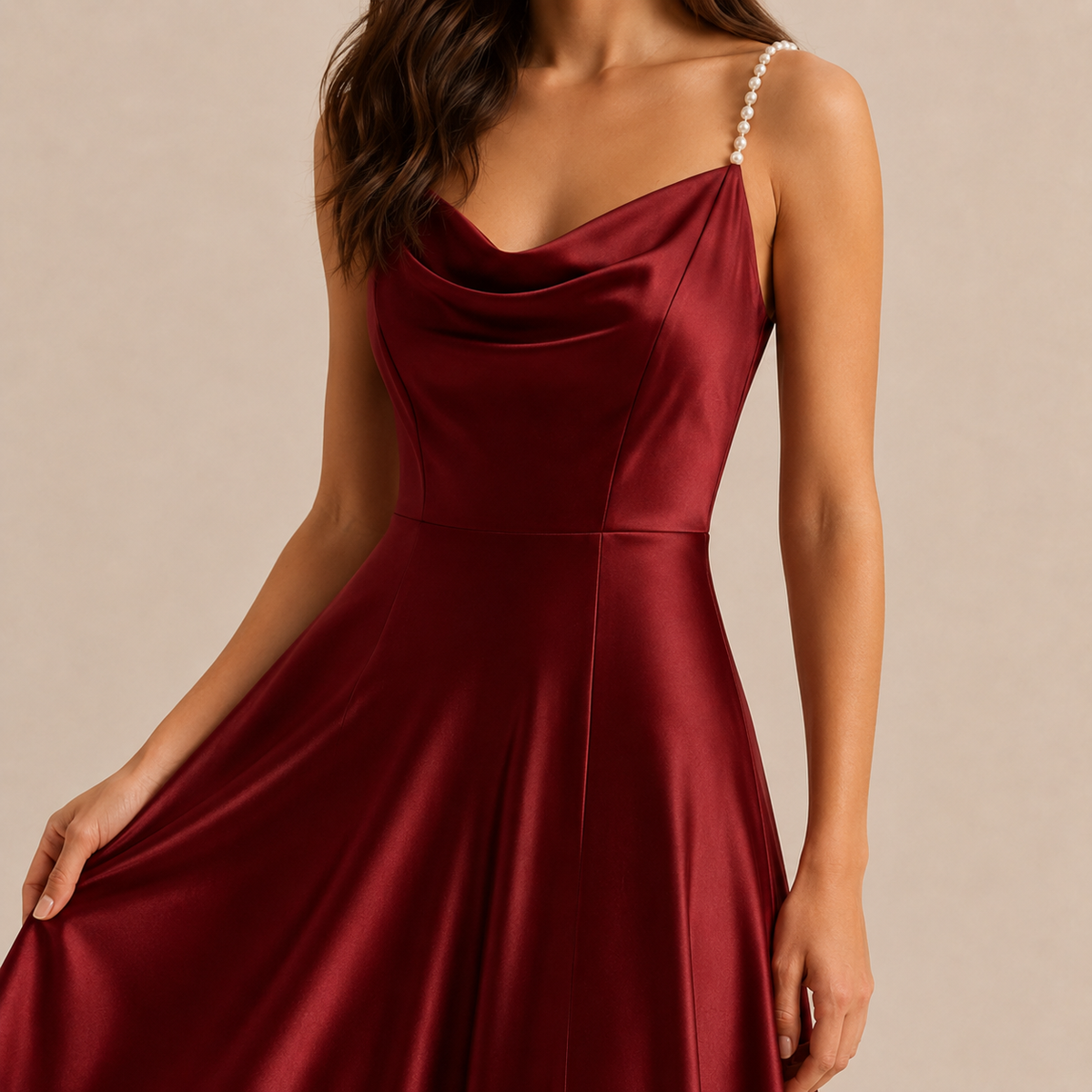 Cowl Neck Pearl Strap Satin Maxi Dress 6