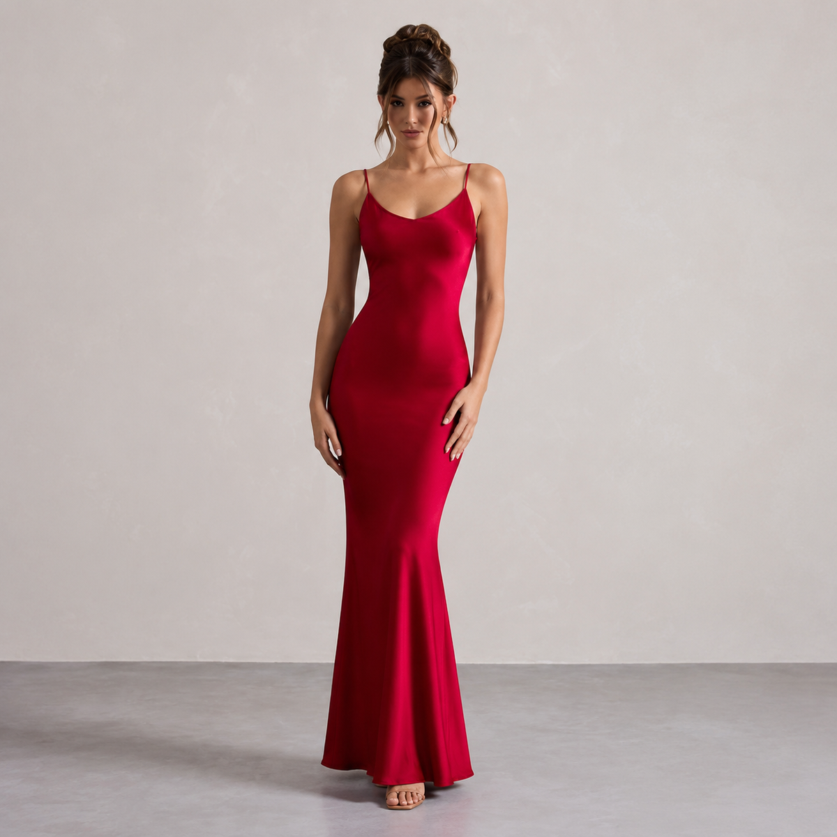 V-Neck Strappy Satin Slip Maxi Dress 13