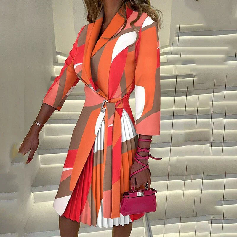 Notched Collar Wrap Front Buckle Three Quarter Blazer Dress - View 6