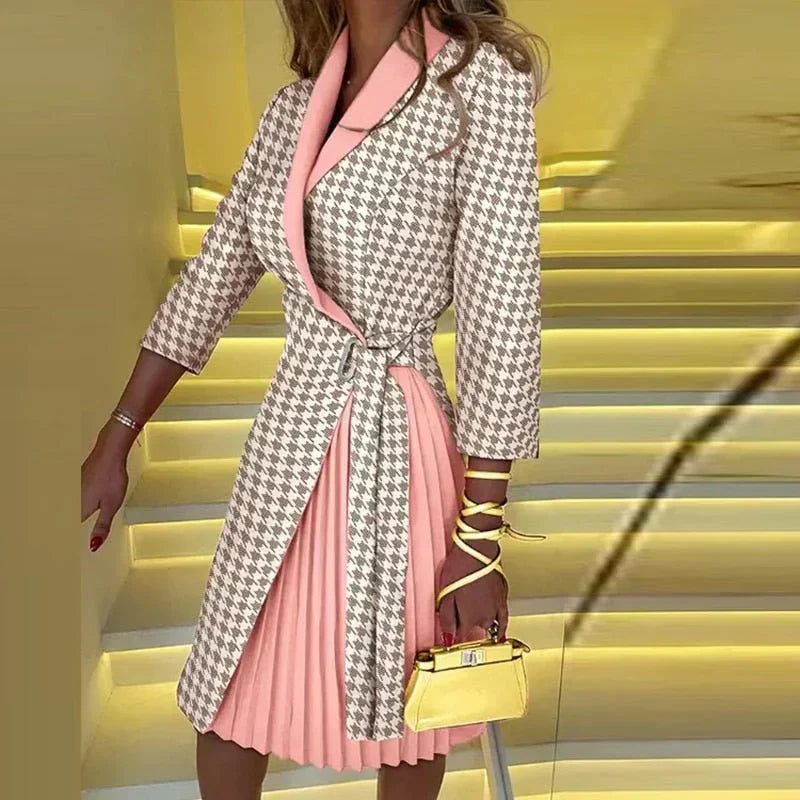 Notched Collar Wrap Front Buckle Three Quarter Blazer Dress - View 4