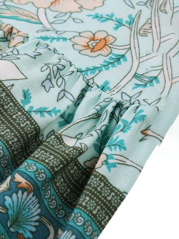 Floral Print V-Neck Spaghetti Strap Tiered Maxi Dress