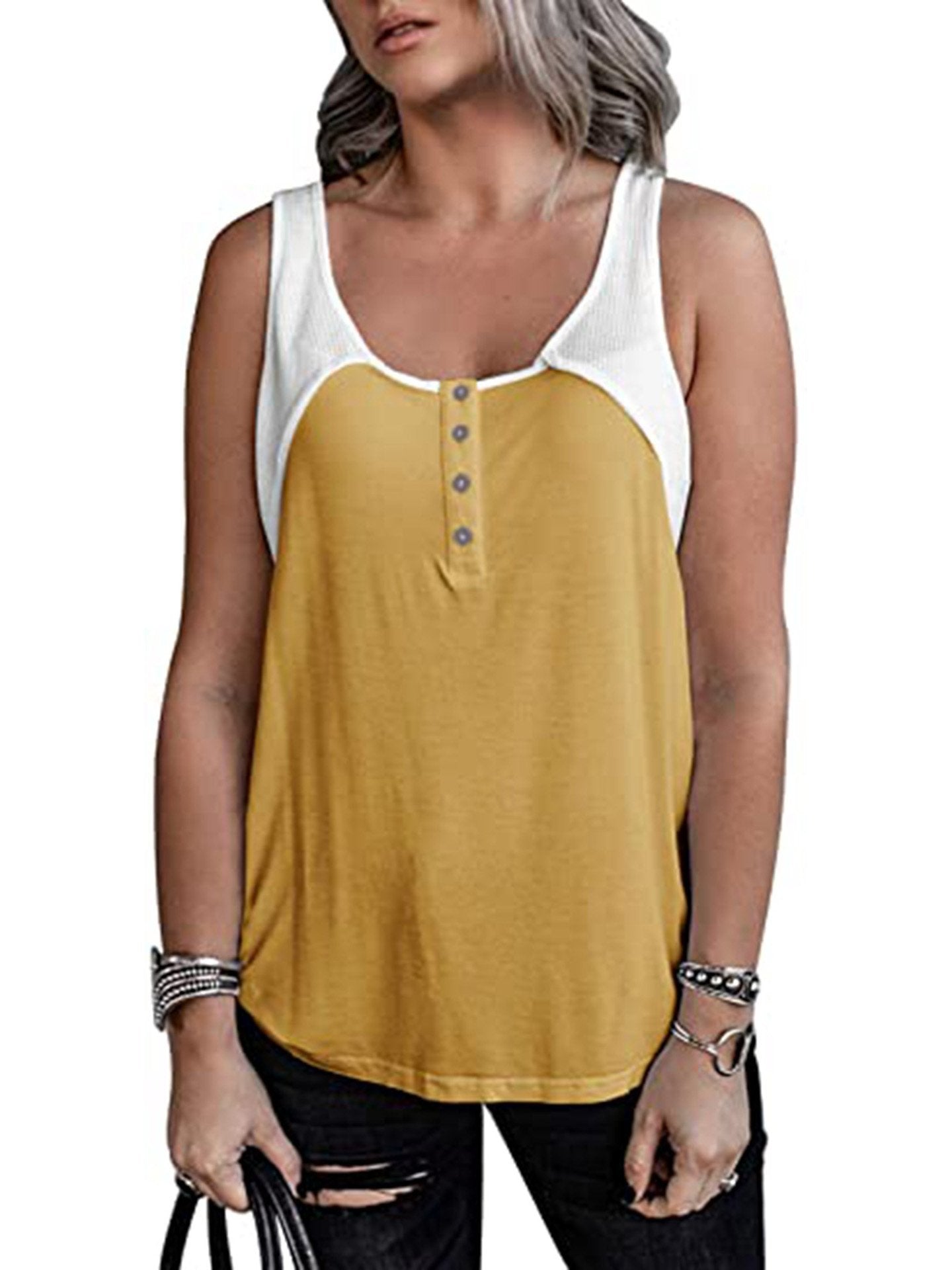 Women Colorblock Scoop Neck Sleeveless Tank Top