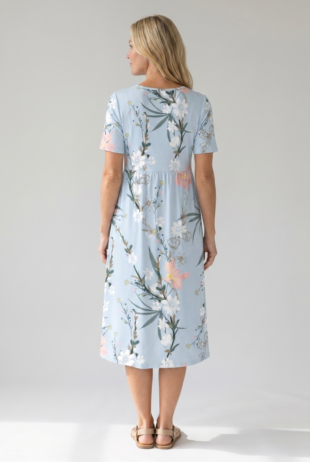 Floral Round Neck Short Sleeve Fit and Flare Midi Dress 4