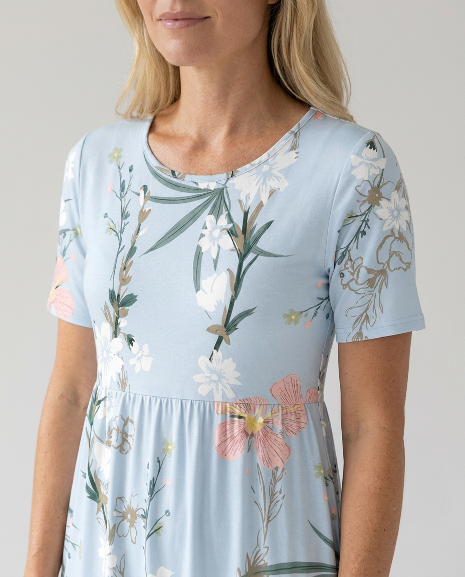 Floral Round Neck Short Sleeve Fit and Flare Midi Dress 3