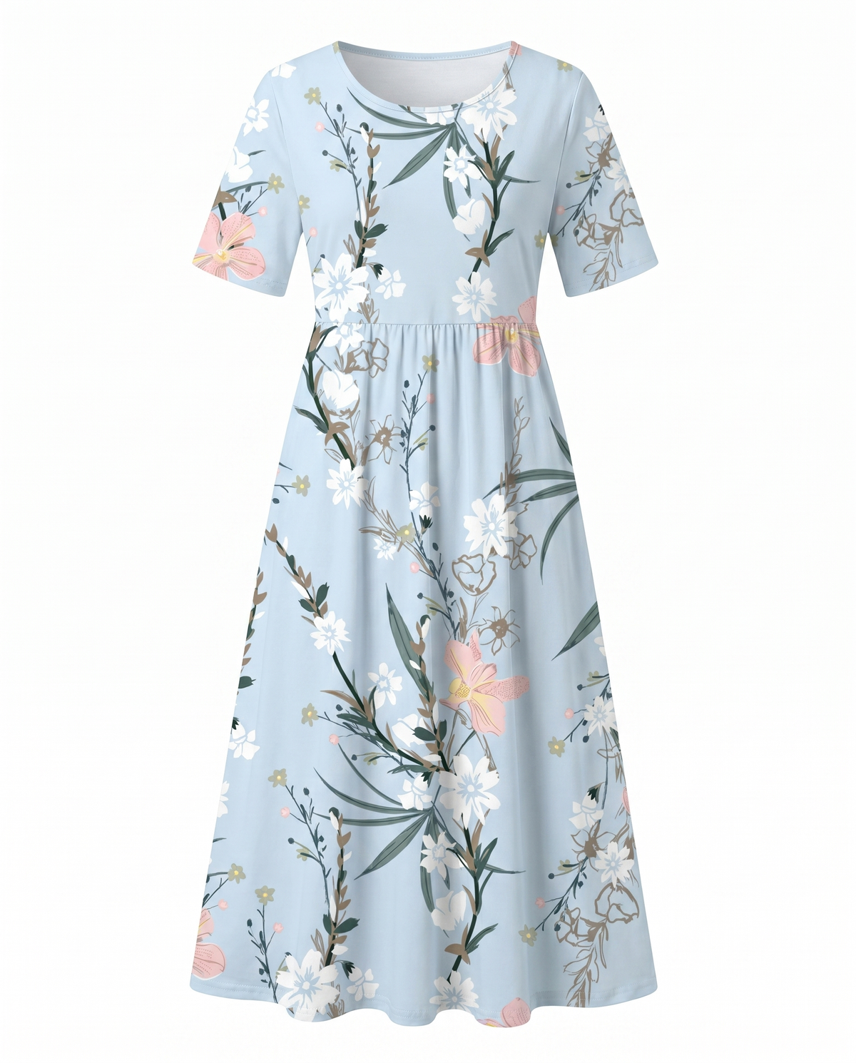 Floral Round Neck Short Sleeve Fit and Flare Midi Dress 5