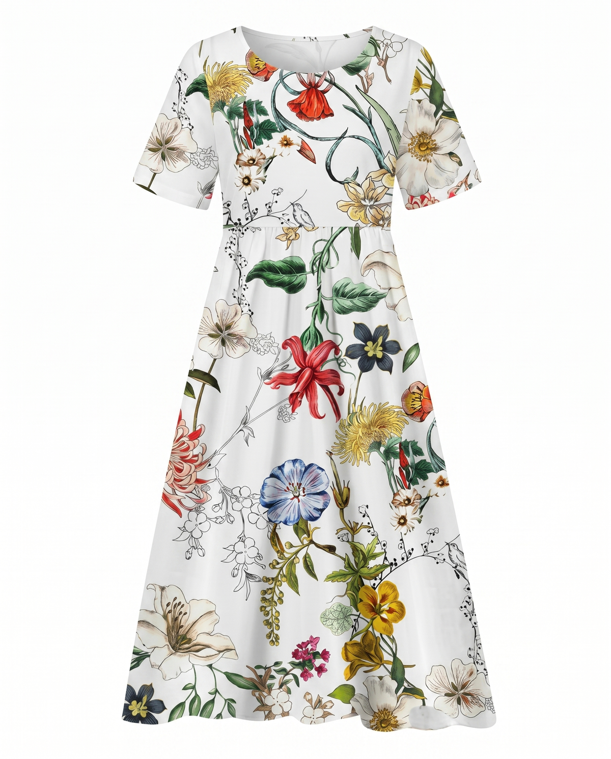 Floral Round Neck Short Sleeve Fit and Flare Midi Dress 6