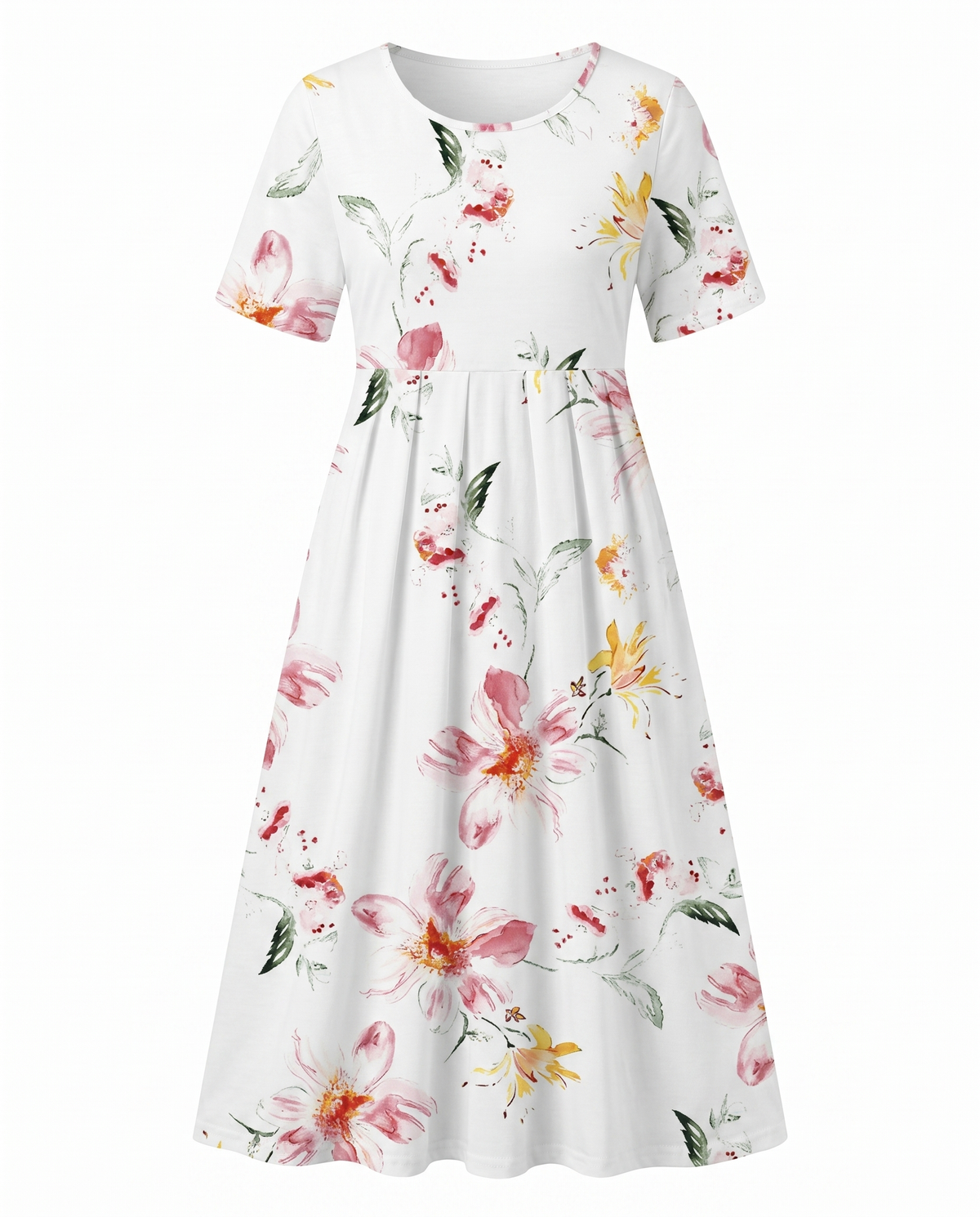 Floral Round Neck Short Sleeve Fit and Flare Midi Dress 7