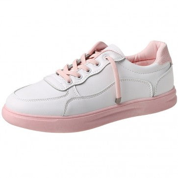Color Block Flat Heel Lace-up Sneakers - Mislish