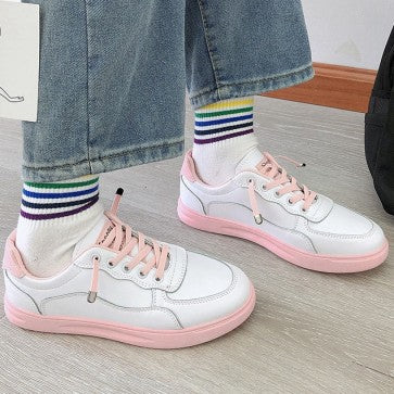 Color Block Flat Heel Lace-up Sneakers
