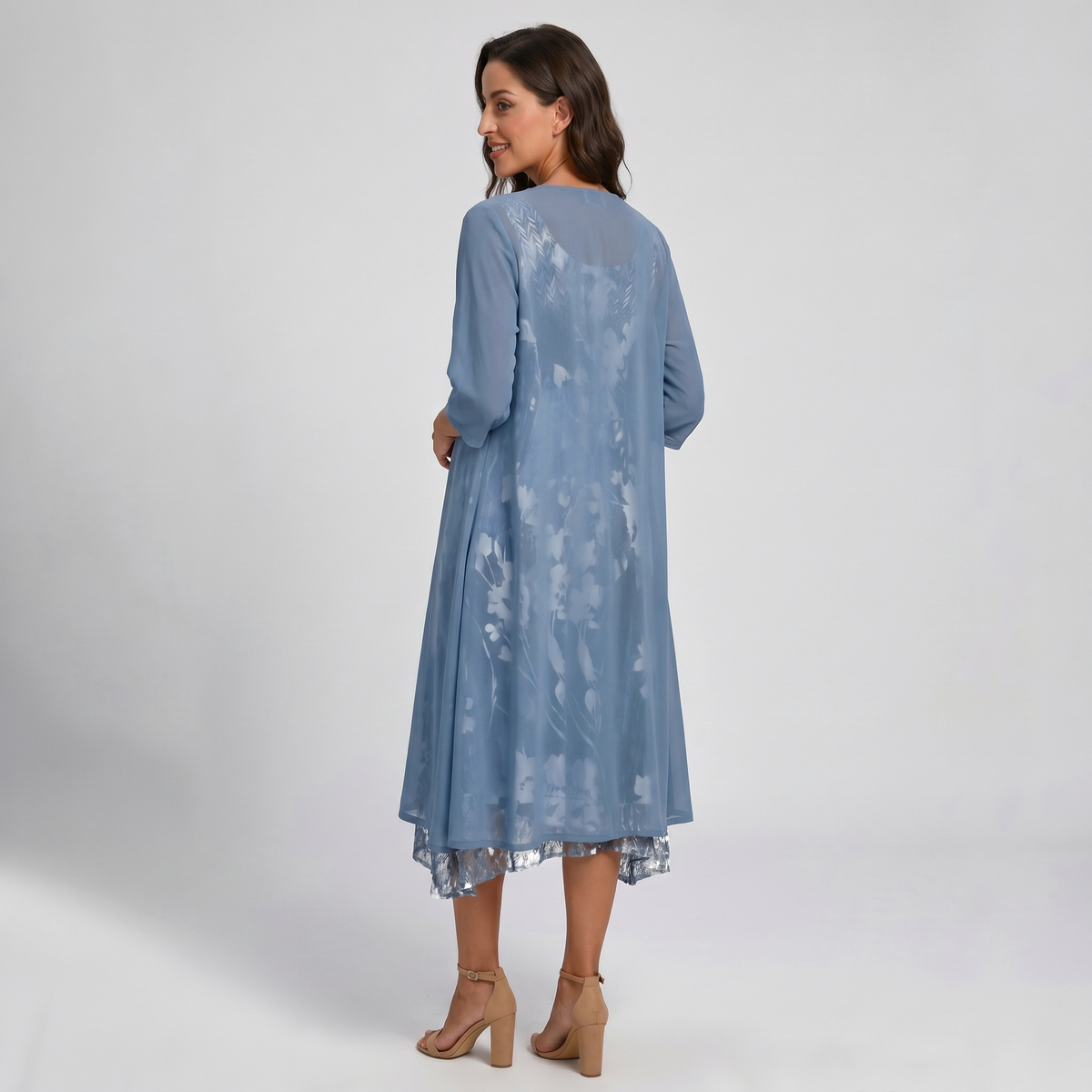 Floral Print Sleeveless Midi Dress and Sheer Duster Two Piece Set 4