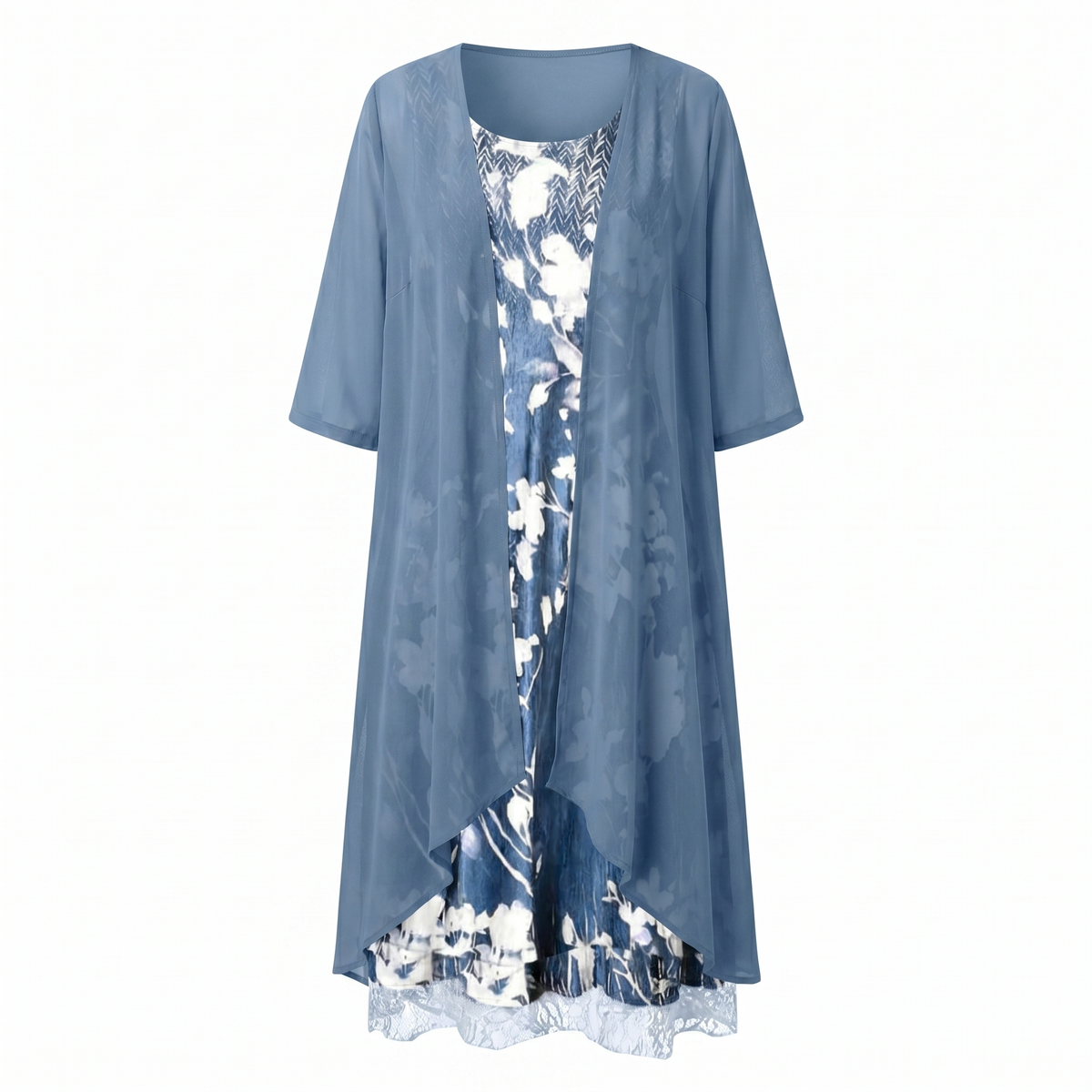 Floral Print Sleeveless Midi Dress and Sheer Duster Two Piece Set 6