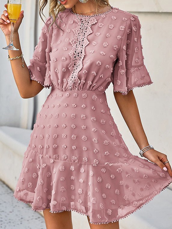 Jacquard Polka Dot Lace Fringed Dress - Fashionpara