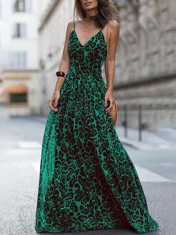 Leopard Print V-Neck Spaghetti Strap Maxi Dress 4