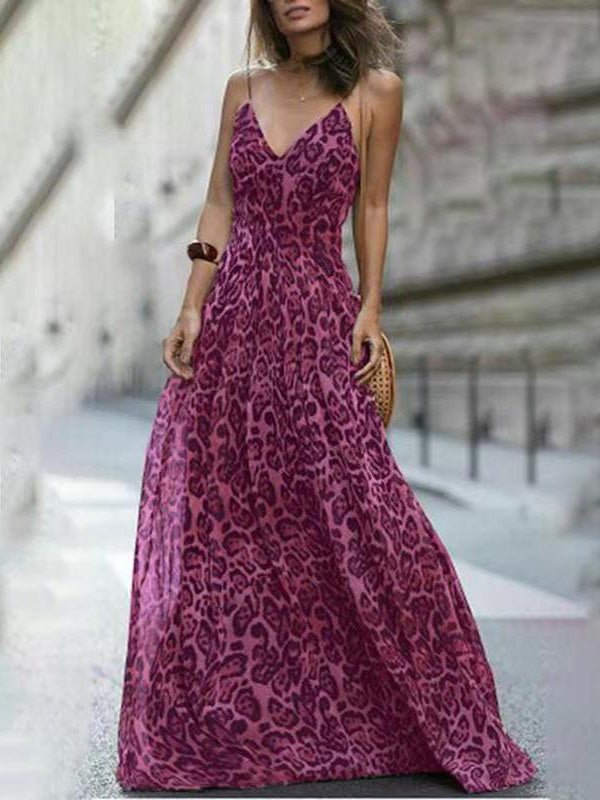 Leopard Print V-Neck Spaghetti Strap Maxi Dress 5