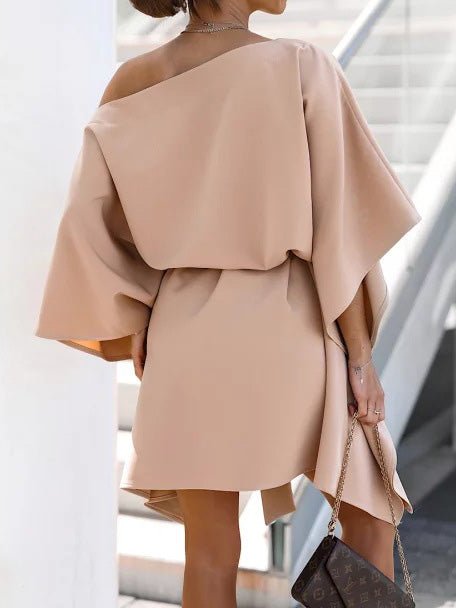 Boat Neck Batwing Sleeve Belted Mini Dress