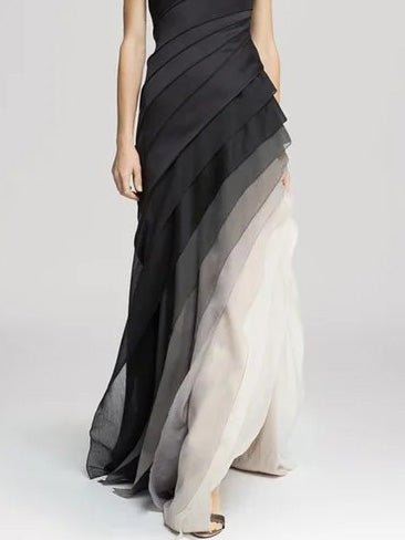 Chiffon Boat Neck Sleeveless Tiered Maxi Gown