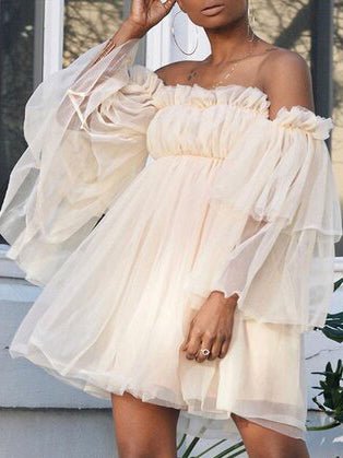 One Shoulder Long Sleeve Mesh Mini Dress