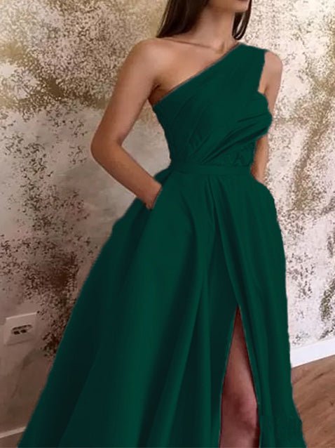 One Shoulder Sleeveless Slit Dress