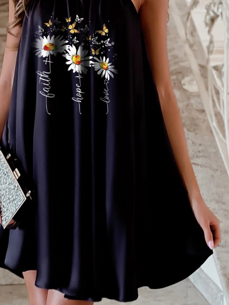 Printed Halter Neck Sleeveless Swing Mini Dress