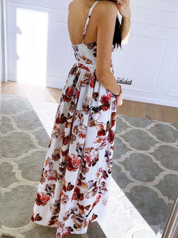 Floral Print V-Neck Sleeveless Wrap Maxi Dress