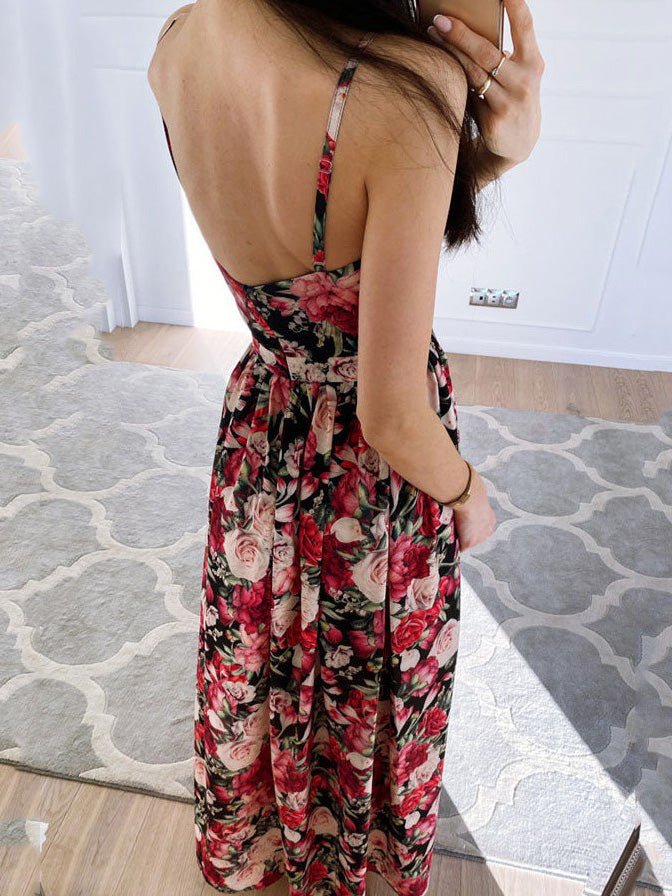 Floral Print V-Neck Sleeveless Wrap Maxi Dress