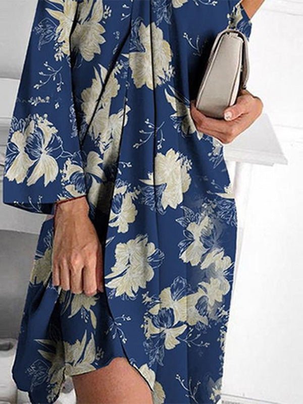 Floral Print Halter Neck Off Shoulder Long Sleeve Dress
