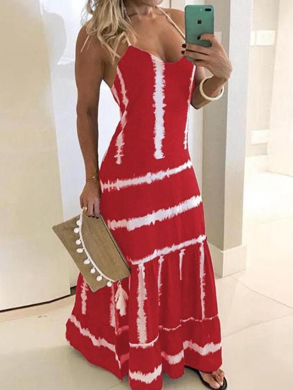 Sling Stripe Print Sleeveless Fitted Dress  Fashionpara