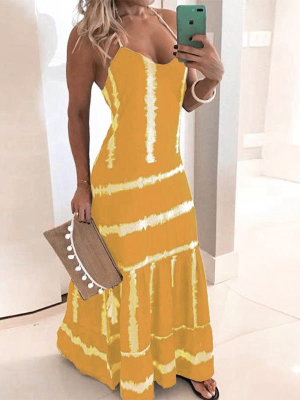 Sling Stripe Print Sleeveless Fitted Dress  Fashionpara