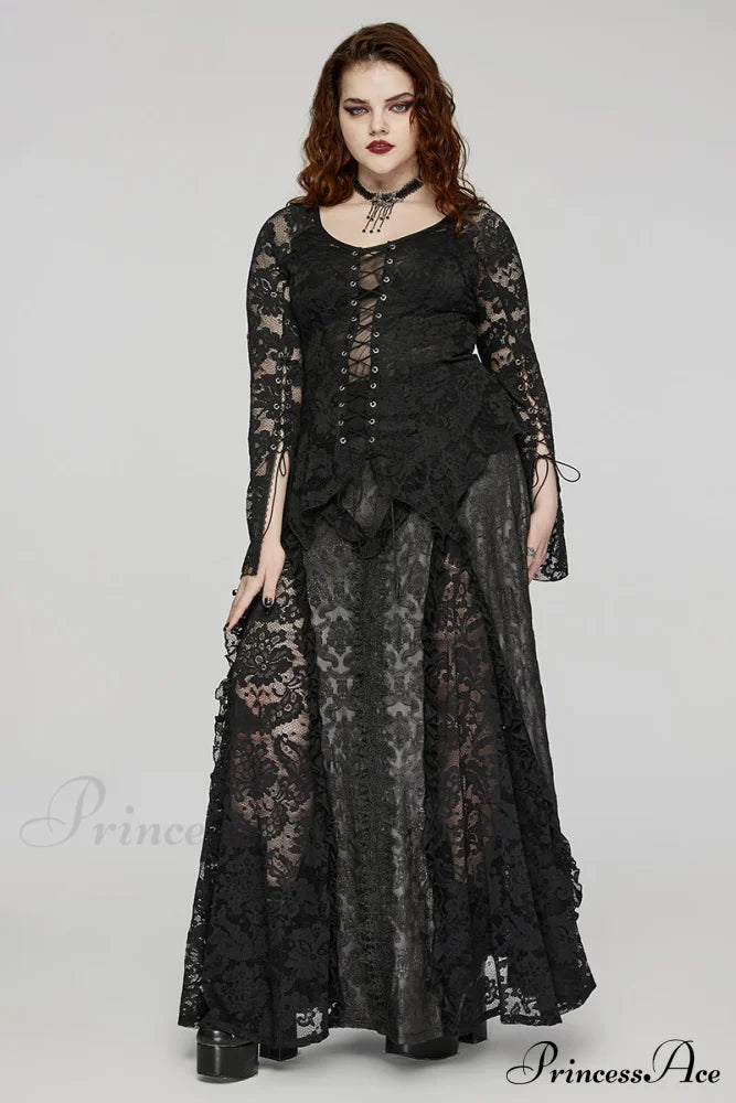 Women’s Gothic Charm Dark Pattern Inverted Triangle Lace Splicing Design Mysterious Party Long