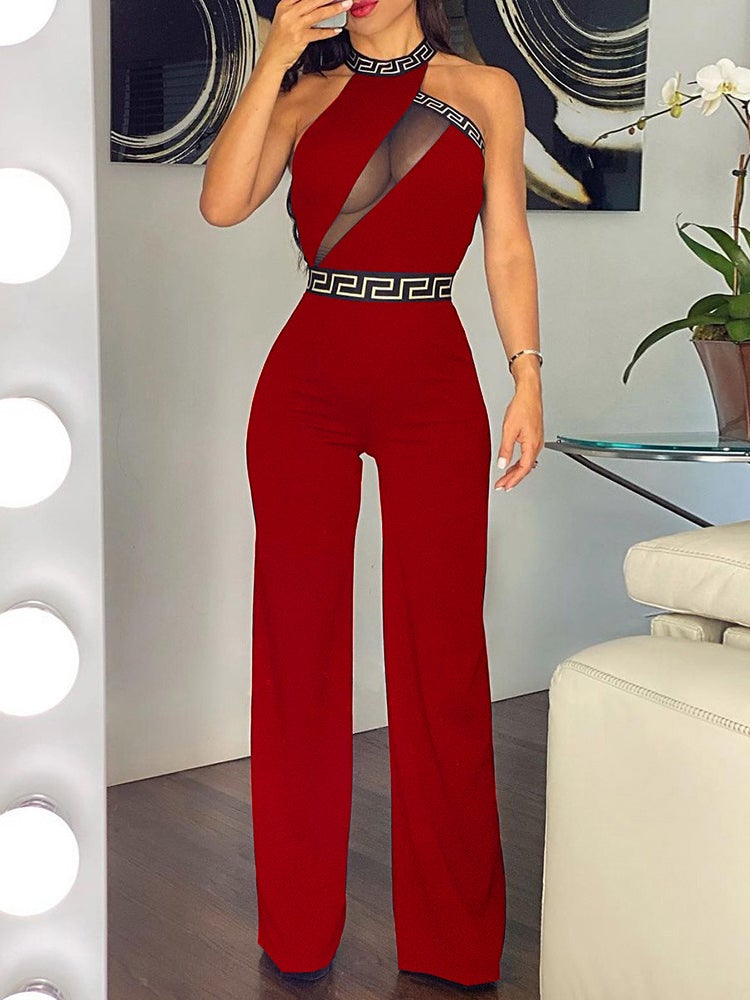 Hanging Neck Mesh Panelling Jumpsuit - Fashionpara