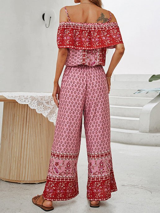 Sling Off Shoulder Print Wide Leg Jumpsuit  Fashionpara