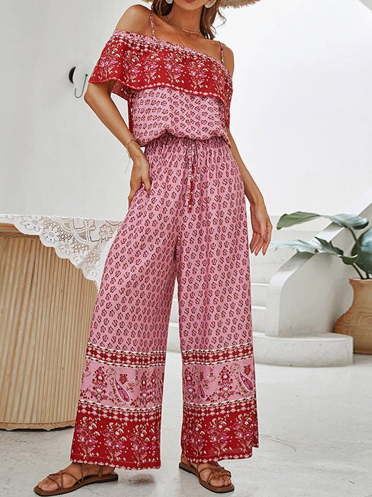 Sling Off Shoulder Print Wide Leg Jumpsuit  Fashionpara