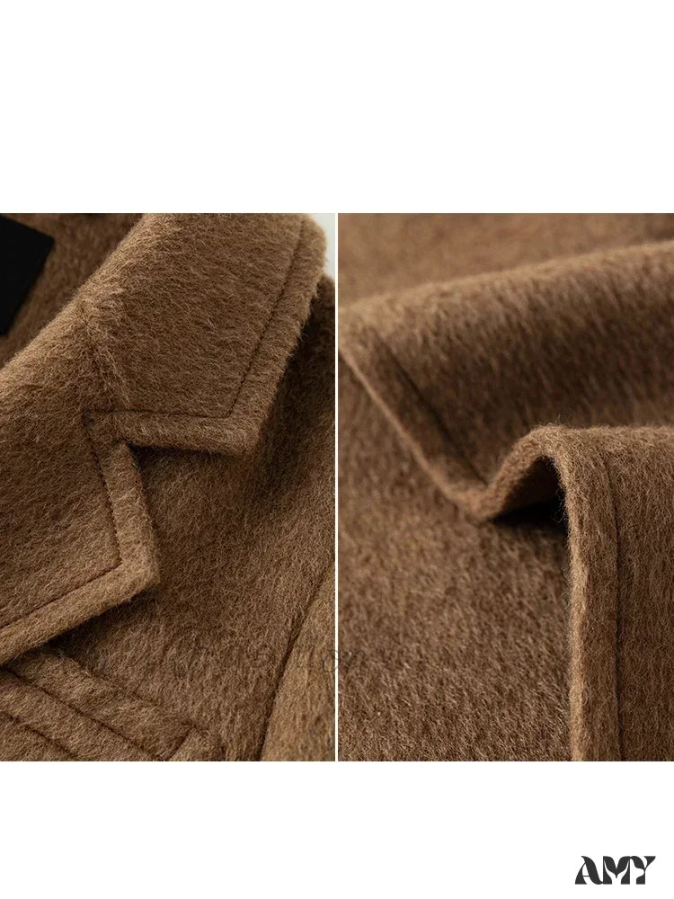 Wool Front Shoulder Long Notched Collar Double-sided Coat 4