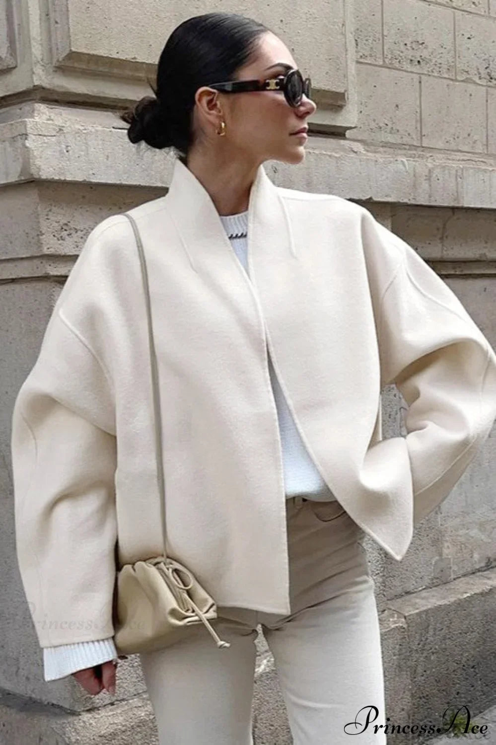 Woolen V-Neck Short Loose Chillax Coat Apricot / S