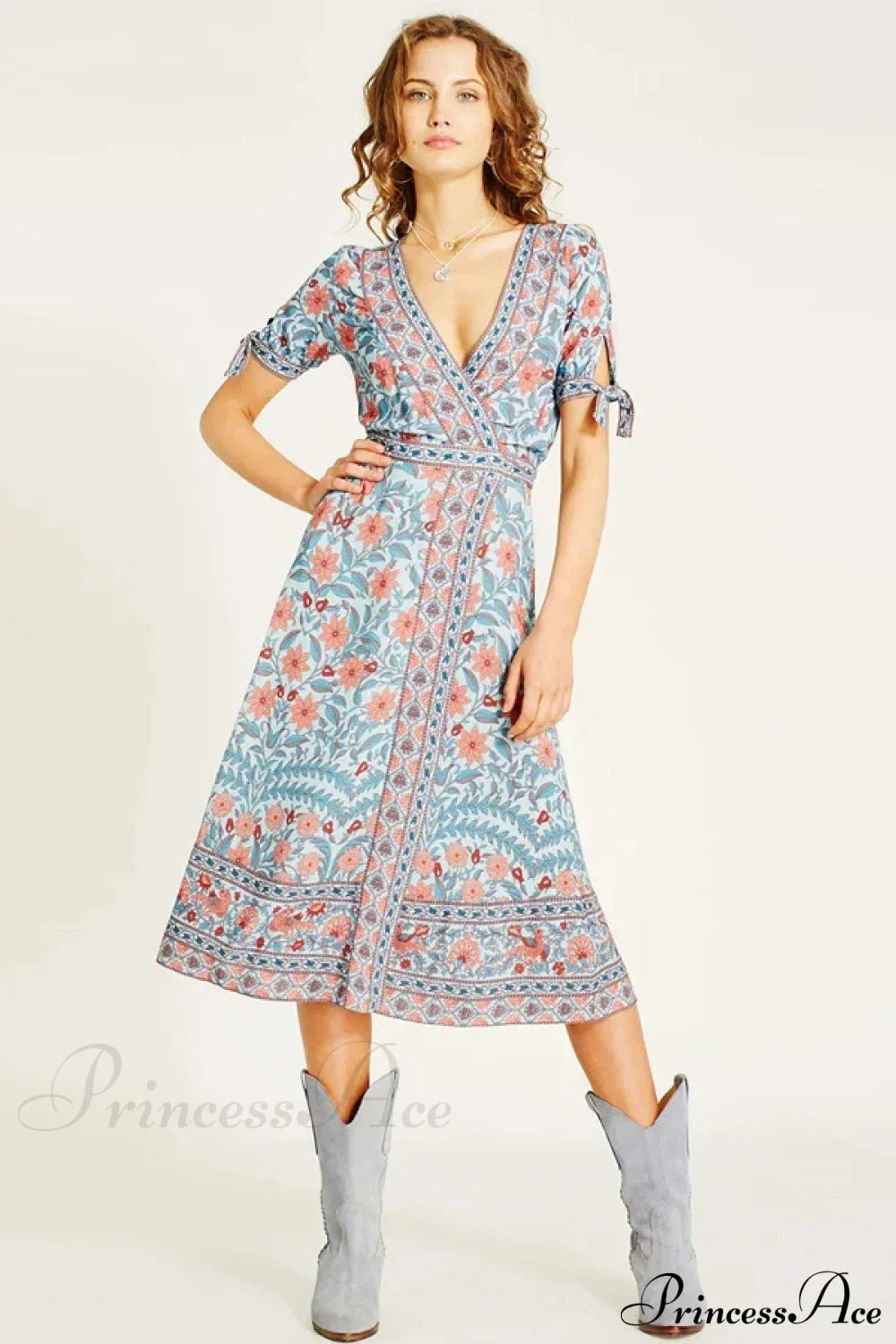 Wrap Marigold Floral Boho Dress