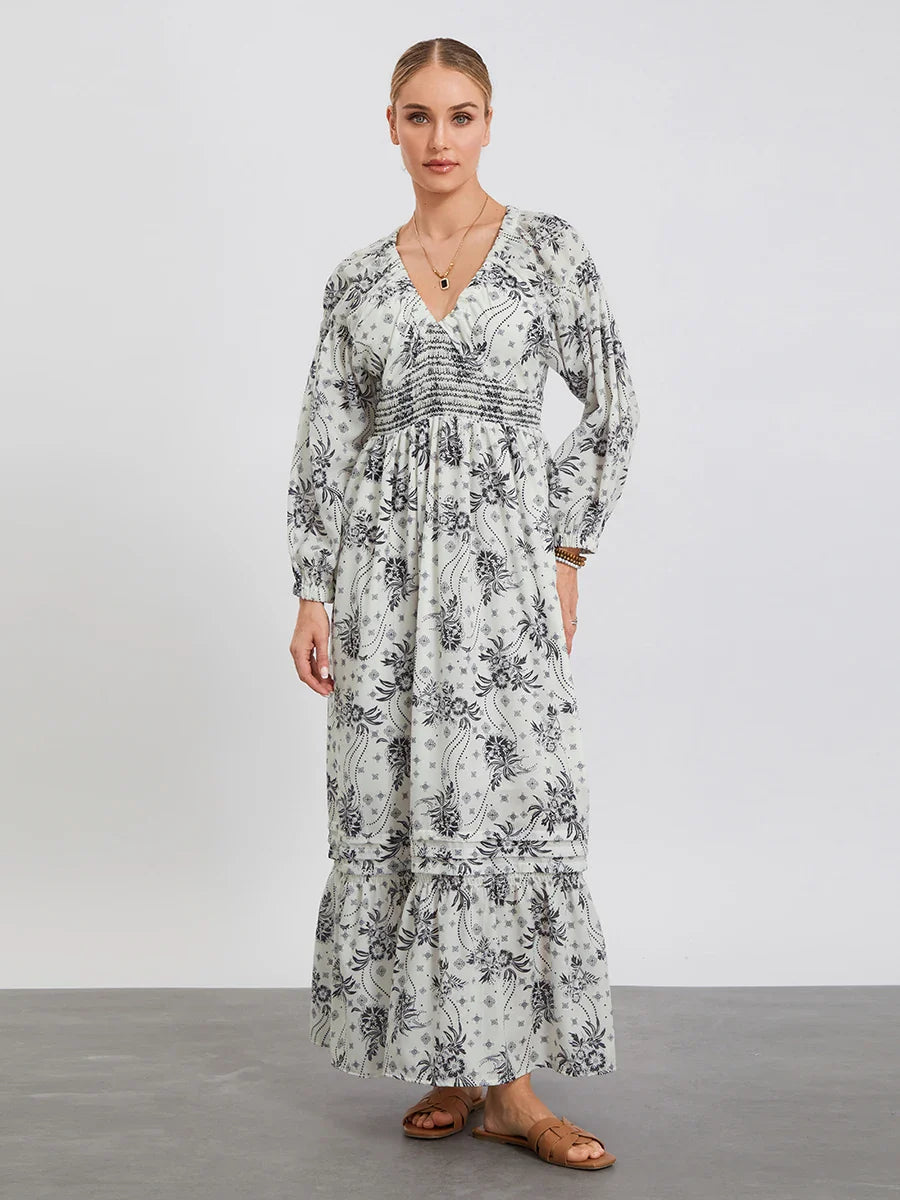 Bohemian Floral Print Puff Sleeve Swing Floral Dress