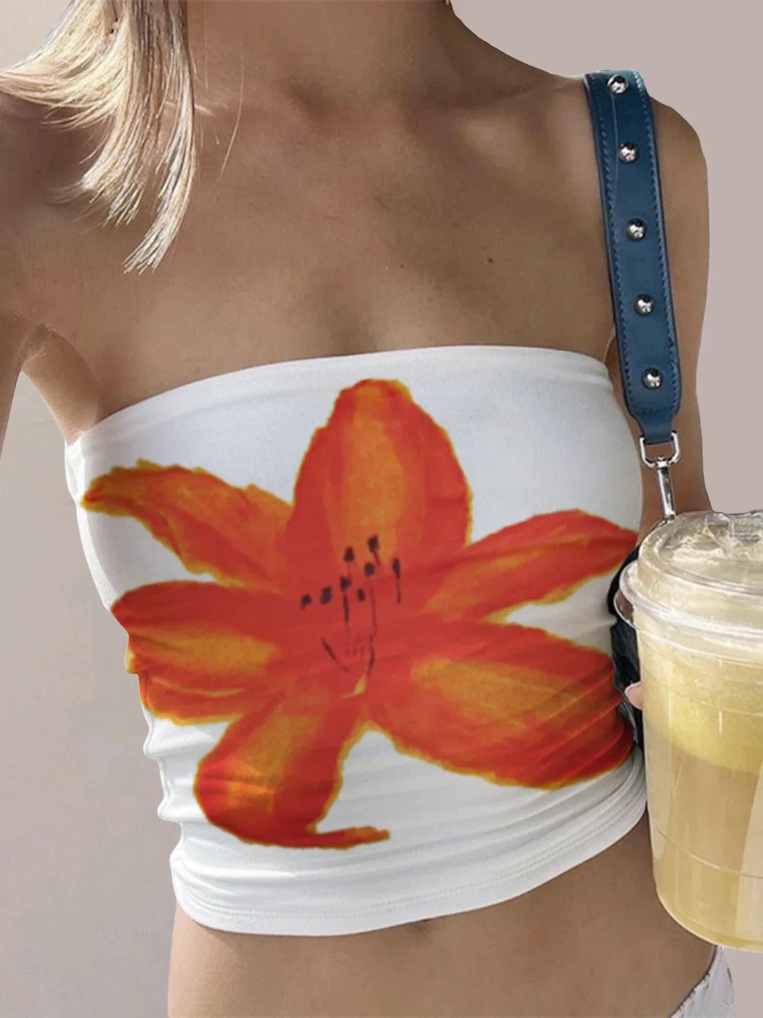 Floral Print Backless Strapless Cropped Bandeau Top