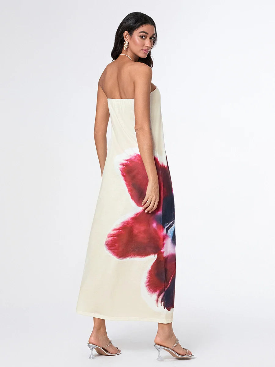 Elegant Floral Strapless Loose Fit Floral Dress