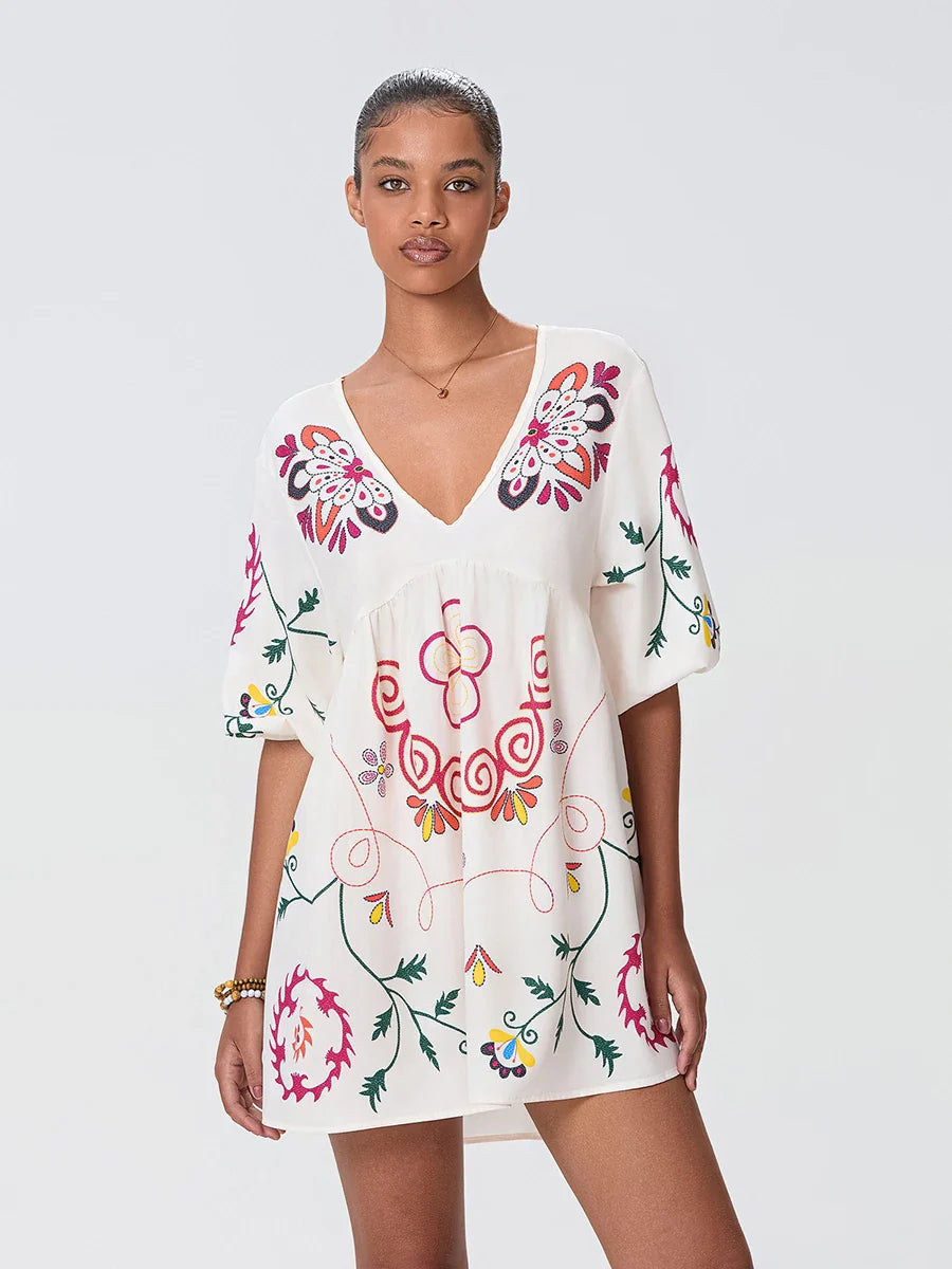 Loose Mini Beach Floral Dress for Vacation