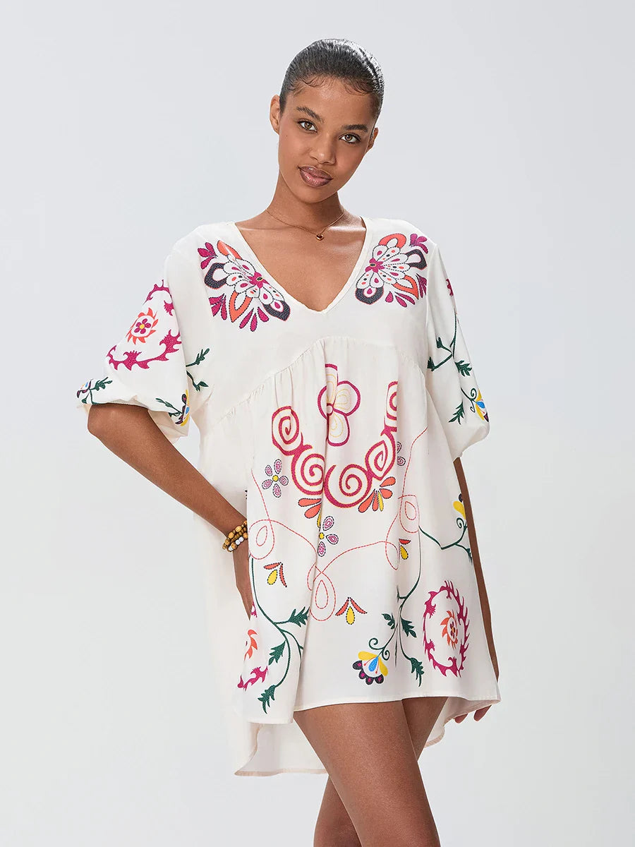 Loose Mini Beach Floral Dress for Vacation