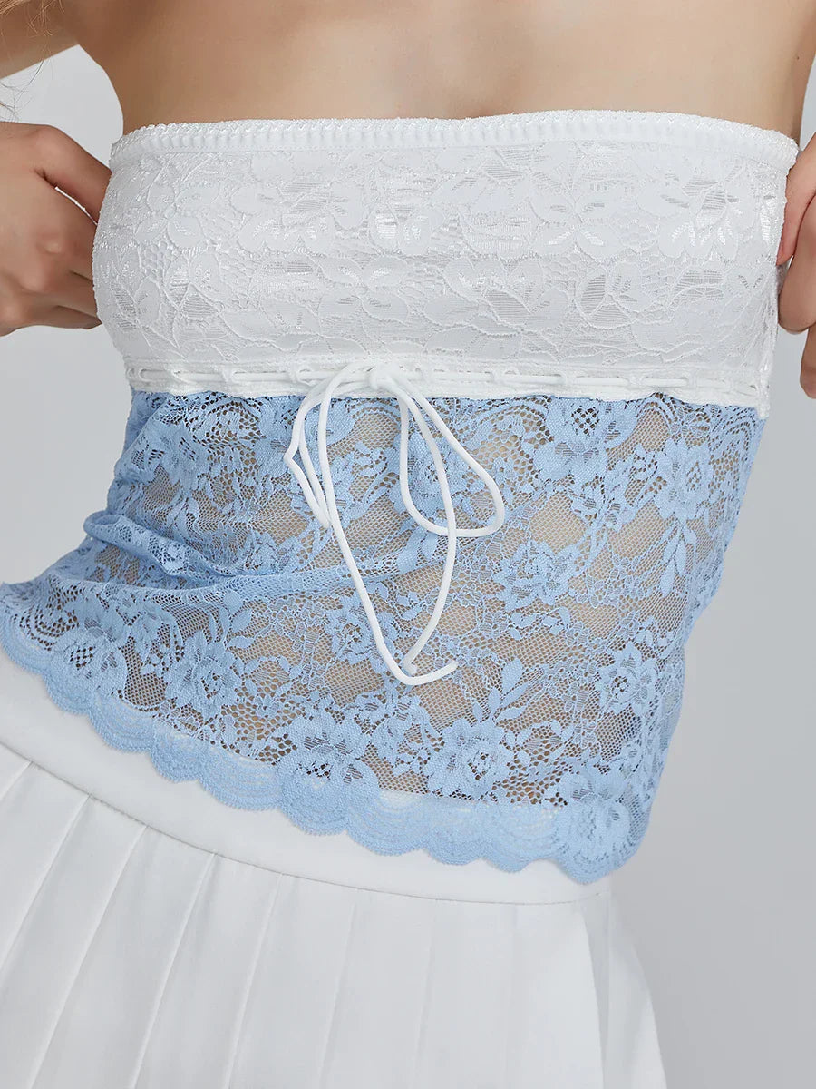 Floral Patchwork Bow Tie Front Off-shoulder Bandeau Top