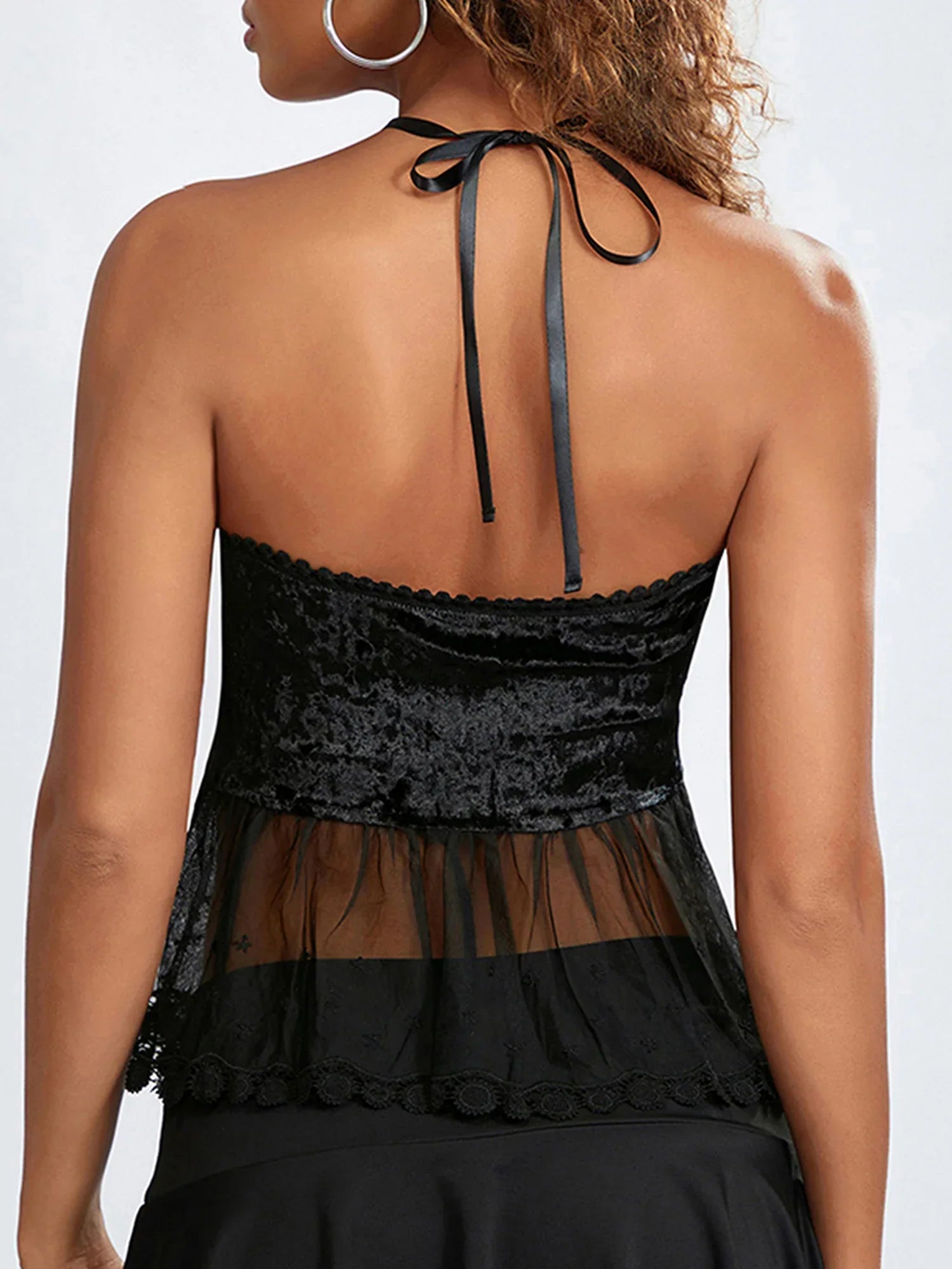Sheer Mesh Halter Tie-up Strapless Backless Bandeau - Fashionpara