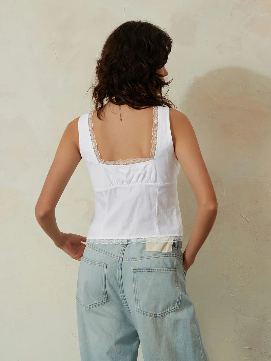 White Lace Tie-front V-neck Slim Sleeveless Crop Top
