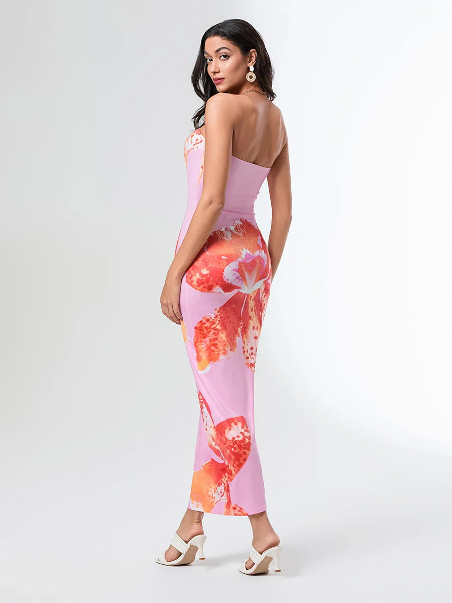 Summer Strapless Backless Wrap Floral Dress