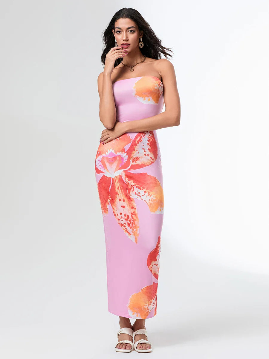Summer Strapless Backless Wrap Floral Dress