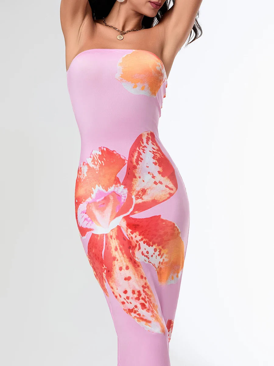 Summer Strapless Backless Wrap Floral Dress