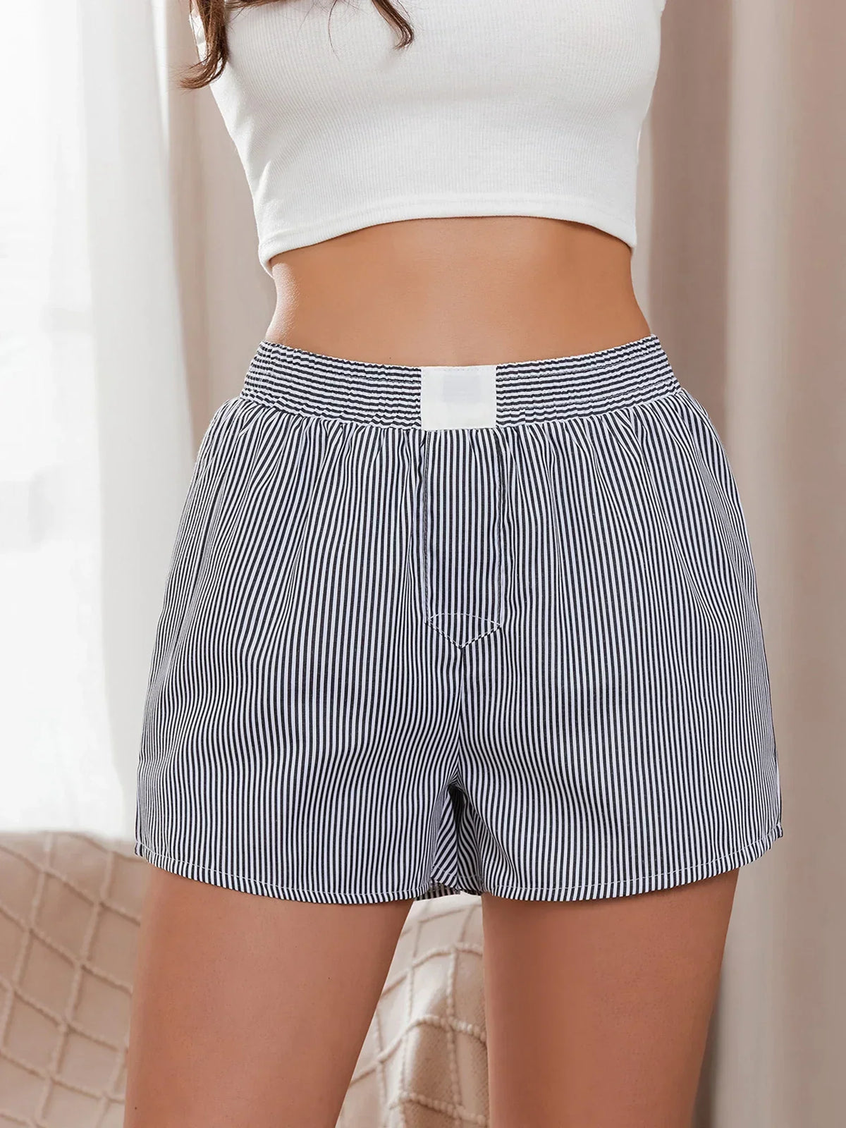 Striped Loose Wide Leg Lounge Short grey / S short-250223