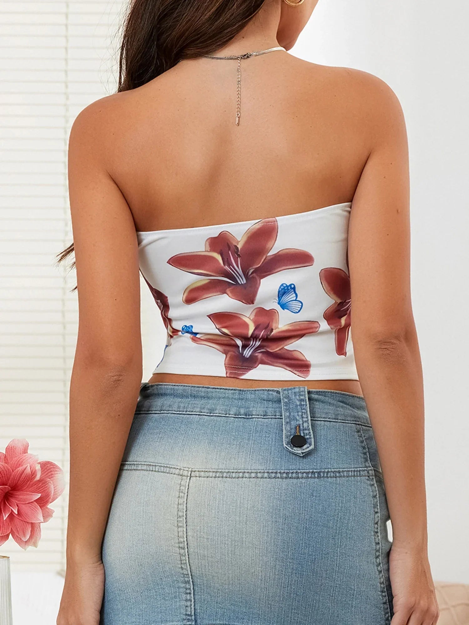Sexy Floral Strapless Backless Crop Tank Tube Top - Fashionpara